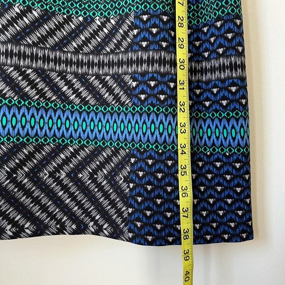 Maggy London Sleeveless Geometric Print Dress 14 Blue Green White Career Spring - Picture 9 of 11